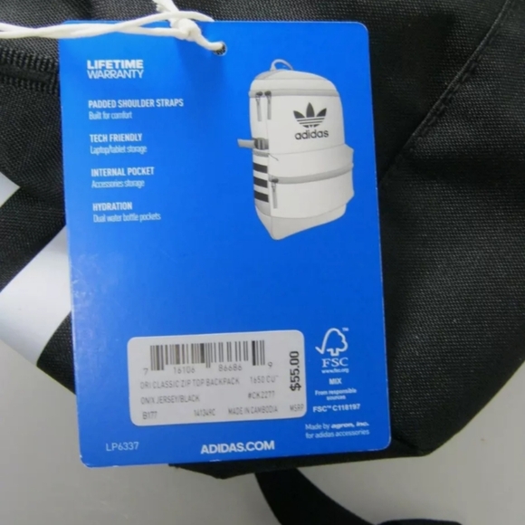 Adidas Ori Classic Zip Top Backpack Onix Jersey/Black CK2277 - Picture 6 of 8